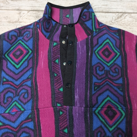 Vintage North Country 90s Purple Magenta Blue Southwestern Fleece T Snap Size M - Picture 4 of 8